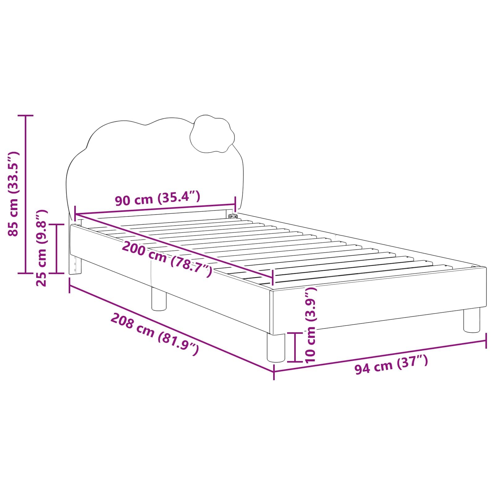 vidaXL Łóżko Dziecięce z Ramą i Zagłówkiem różowy 90 x 200 cm PU