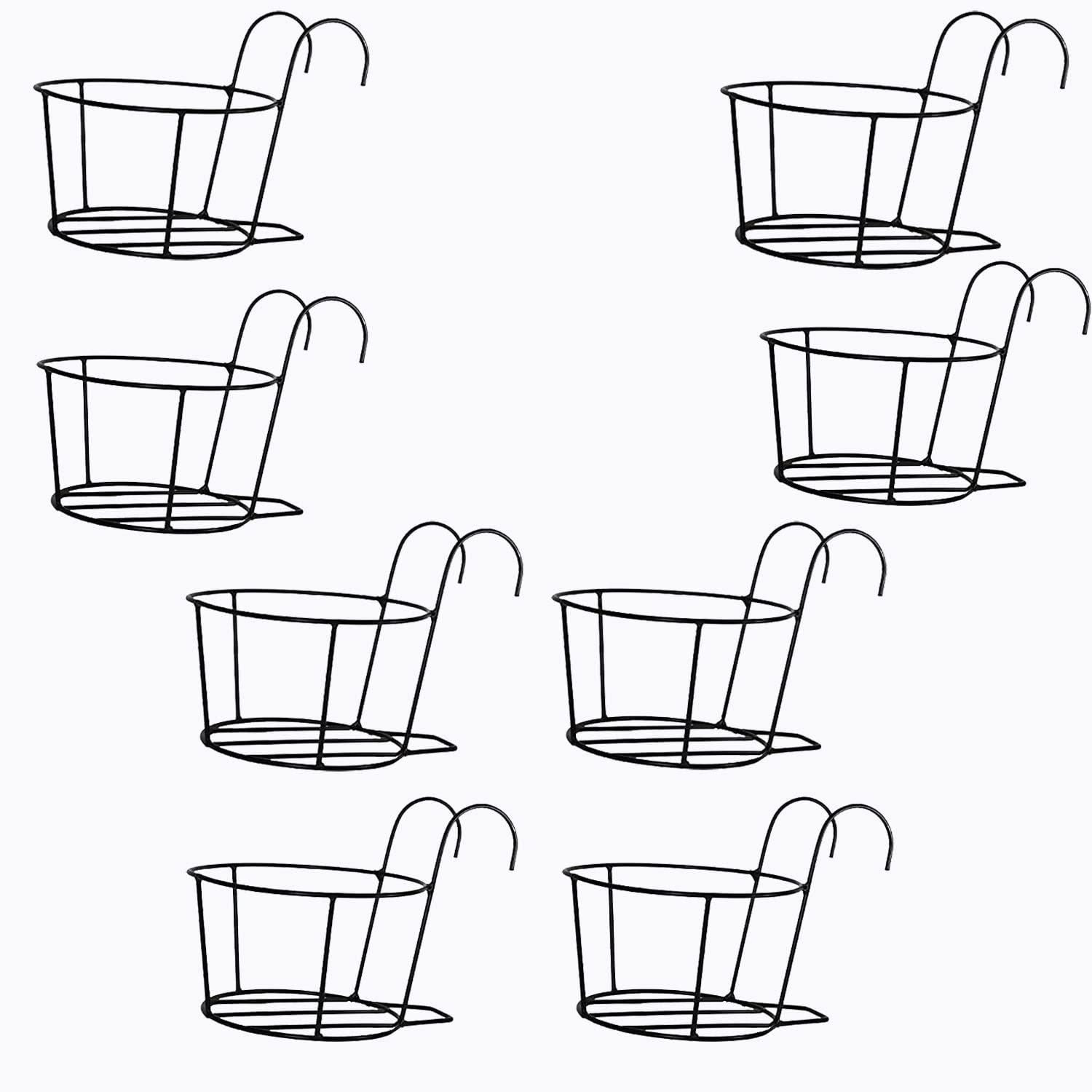VINAMRA28 - Hanging Flower Pot Railing Basket Heavy Duty Durable Outdoor, Balcony, Terrace Railing Basket Black (Set of 8) (B0C4YP22CC) Amazon Price History, Amazon Price Tracker