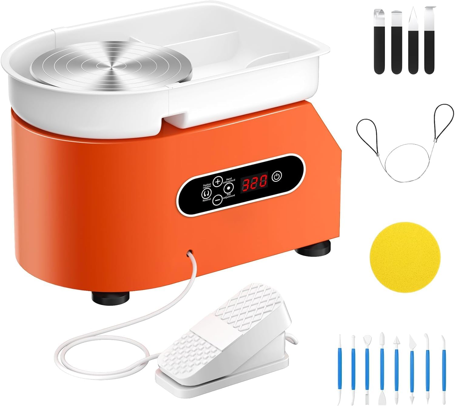 350W Torno de Ceramica, 25CM Rueda de Cerámica Eléctrica, con Pantalla LCD, Máquina Torno de Alfarero para Bricolaje de Cerámica, Pottery Wheel Machine con Kit