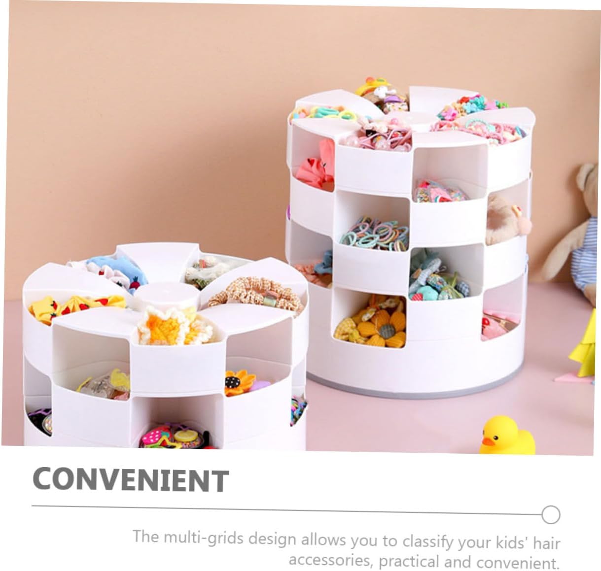 Creative Girls Hair Accessory Organizer Rotatable Desktop Jewelry Box for Boys and Girls White Multi-compartment Storage Case for Hairpins Ropes Items Durable Scratch-resistant