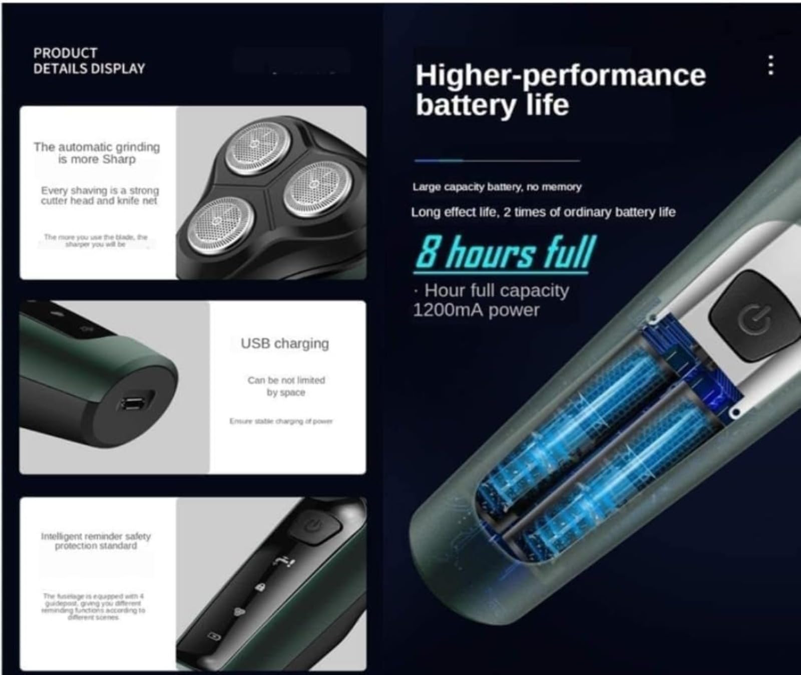 Rasoio elettrico ricaricabile impermeabile anti-trazione con ricarica a lunga durata della batteria per uomo