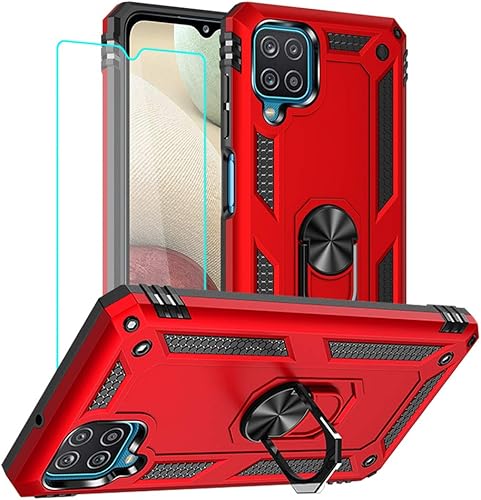 Funda para teléfono Galaxy A12, funda para Samsung A12 con protector de pantalla HD, fundas protectoras de grado militar con anillo para Samsung
