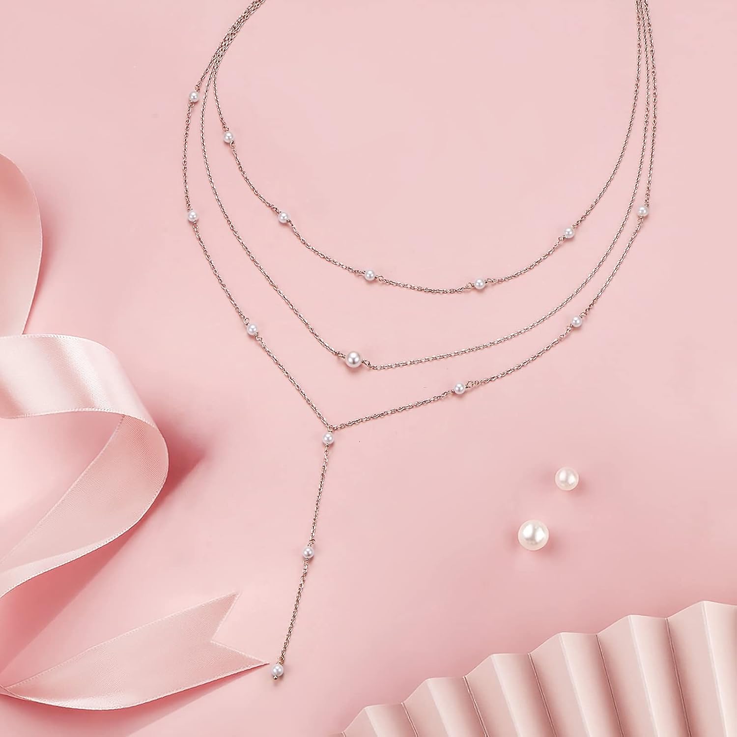 DAOCHONG Mothers Day Gifts S925 Sterling Silver Multilayer Layered Triple Long Chain Pendant Necklace for Women Jewelry