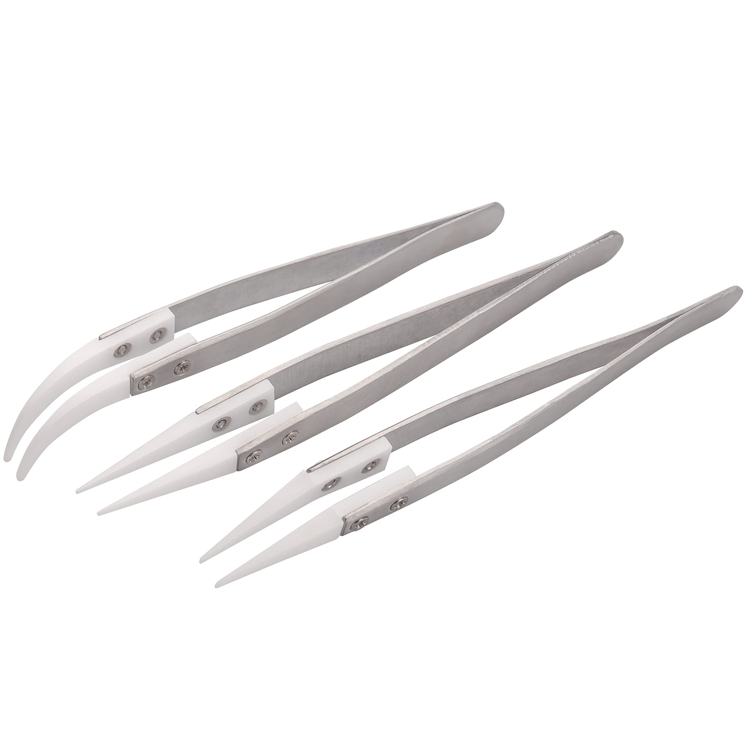 3Pcs Precision Ceramic Tweezer Set Pointed and Curved Tip Soldering Tweezers Non-conductive Anti-static Heat-resisting Electronics Tweezers for Crafting Modelling Repairing