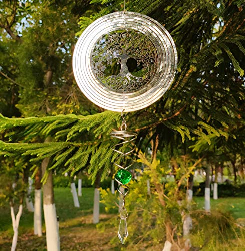 6" Hanging Wind Spinner With Sun Catcher Tail- Outdoor 3D Metal Decor Wind Spinner Yard Garden Outside Stainless Steel Spinner Gift Indoor Decoration Crafts Ornaments #TOP12