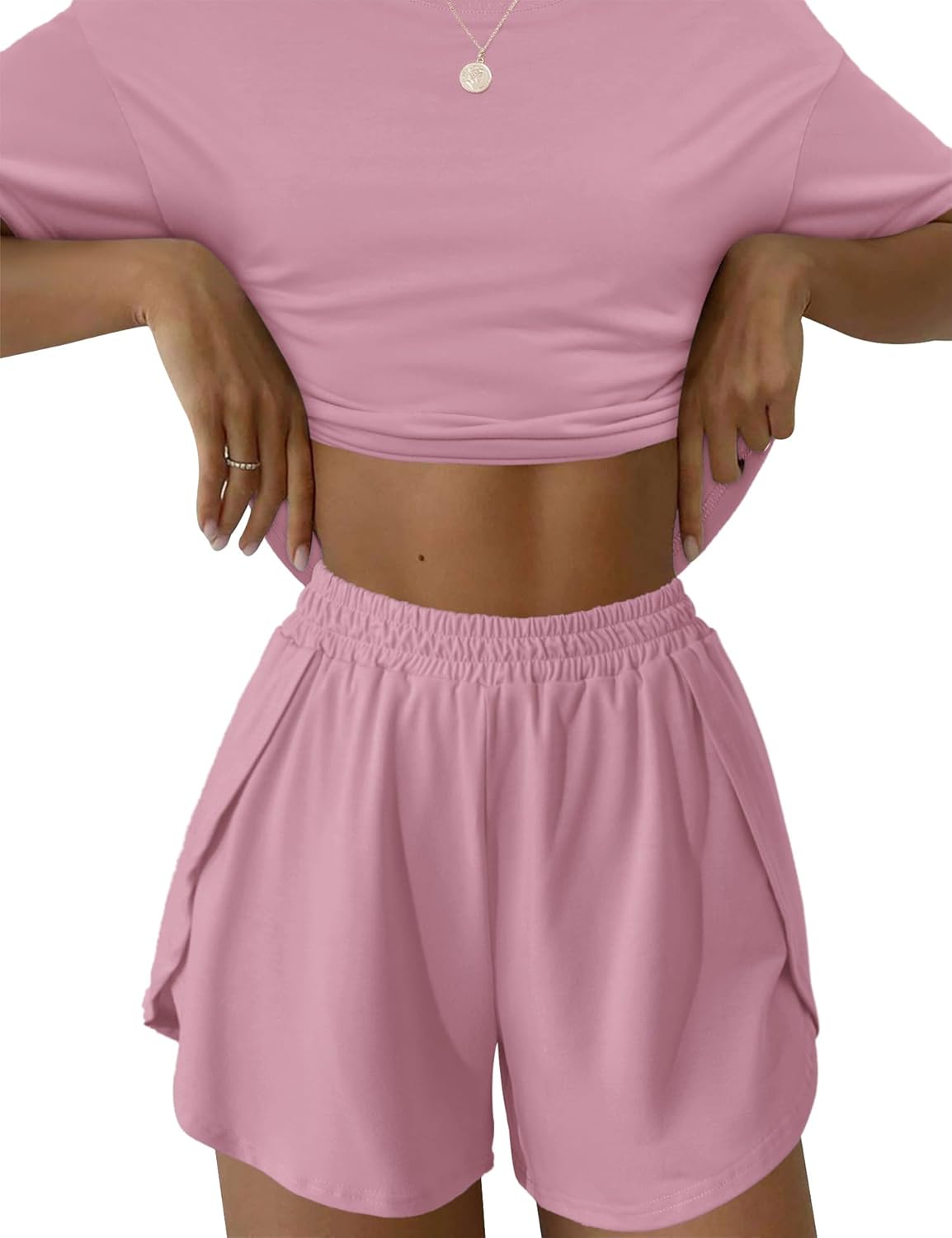 Kistore Womens Pajama Sets Summer Two Piece Side Split Shorts Cute Soft Comfy Ladies Pajamas Lounge Sets Hot Pink 2X-Large