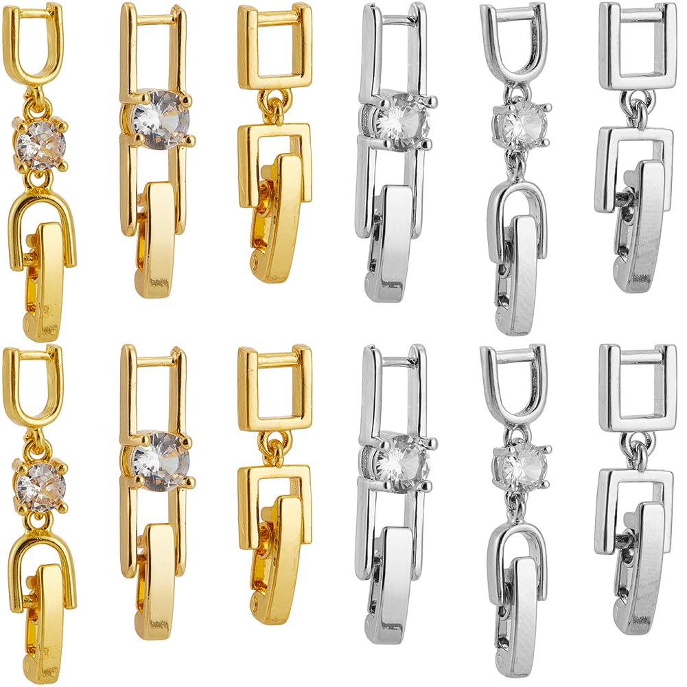 SUNNYCLUE 1 Box 12pcs Folding Clasps Fold Over Bracelet Clasp Small Gold Silver Brass Metal Micro Pave Clear Cubic Foldable Fold Clasp Extensions For Jewellery Making Women Adults Crafting Supplies