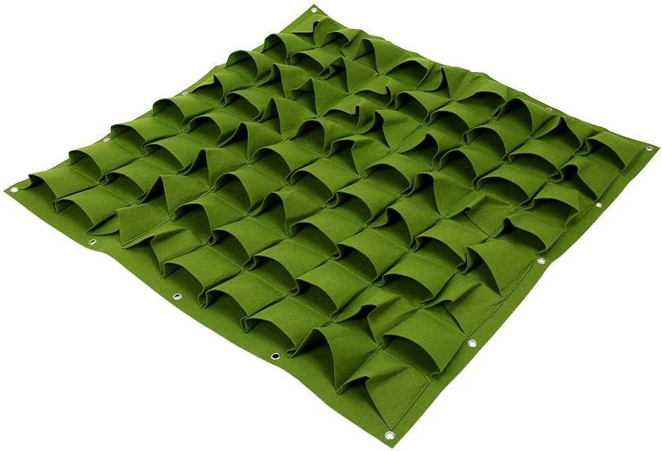 Wall Hanging Planter Bags, 72-Pocket Vertical Grow Bag for Indoor Outdoor Gardening, Green Felt Hanging Pocket Planter