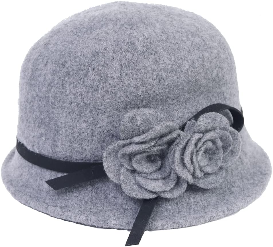 Ruphedy Women Wool Felt Bucket Hat Winter Church Dress Cloche Hats 1920s 50s - Image 4