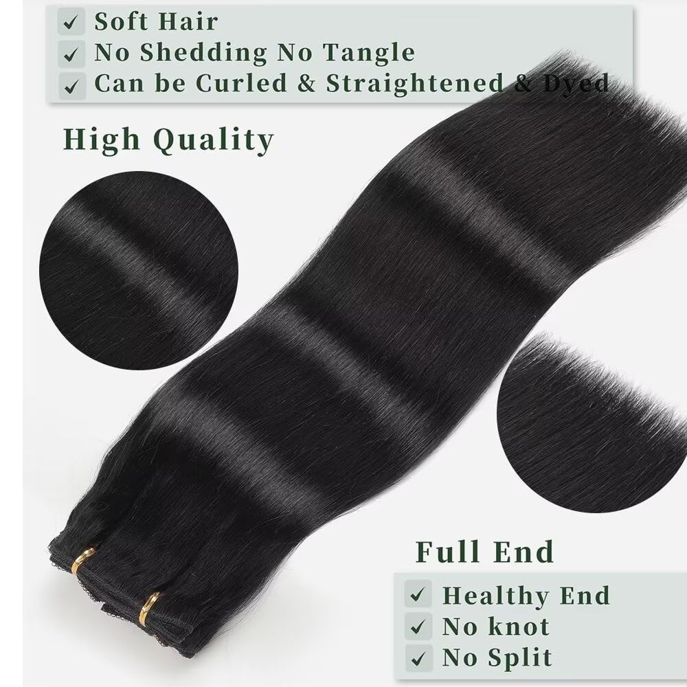 GUDOZO Clip in Extensions Human Hair 7pcs 30cm 80g Jet Black Invisible Human Hair Extensions Clip In Extensions Clip In Skin Weft Hair Extensions Human Hair (12Inch,1#)