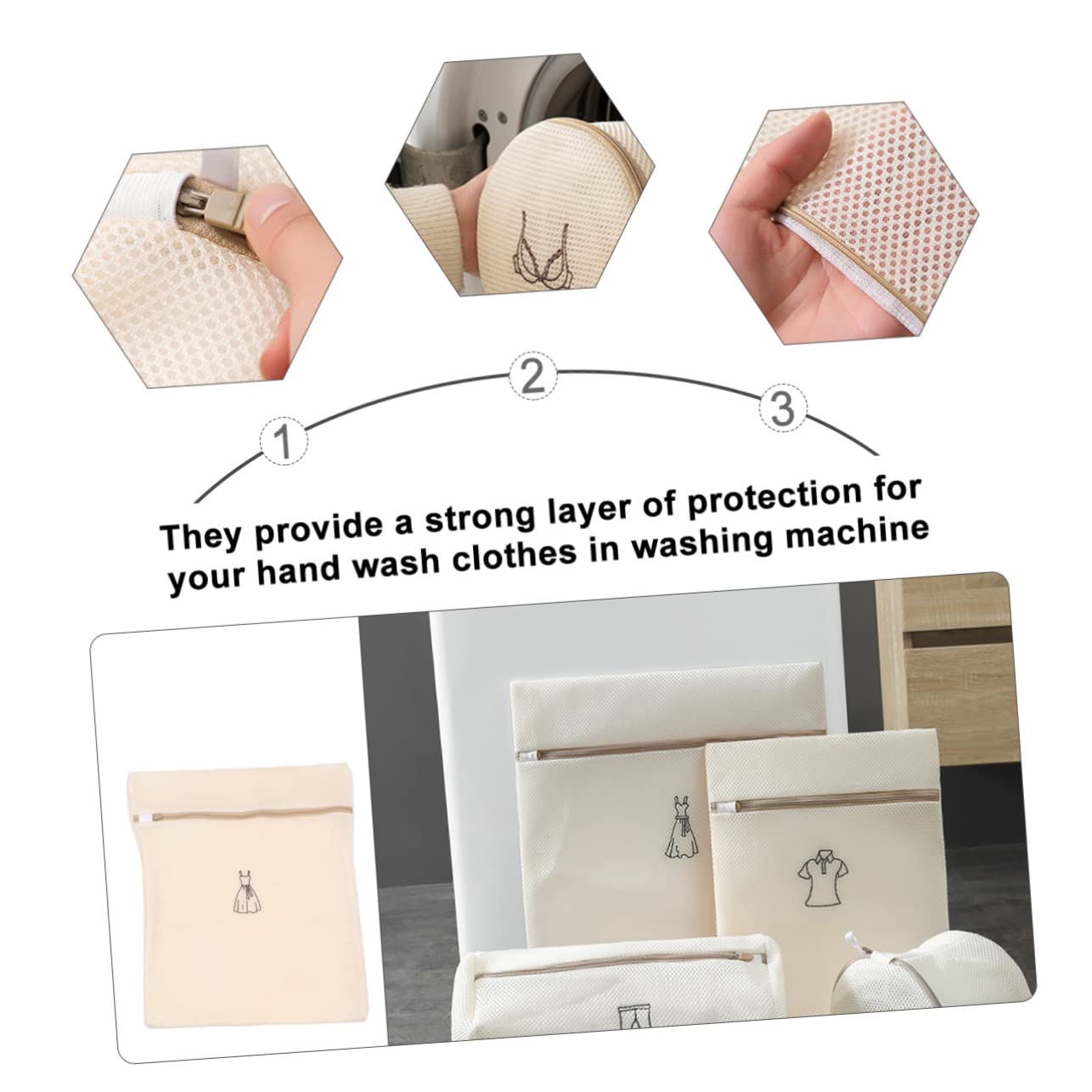 6 Stück Wäschenetz für Feinwäsche aus Polyester, Beige, Reißfest