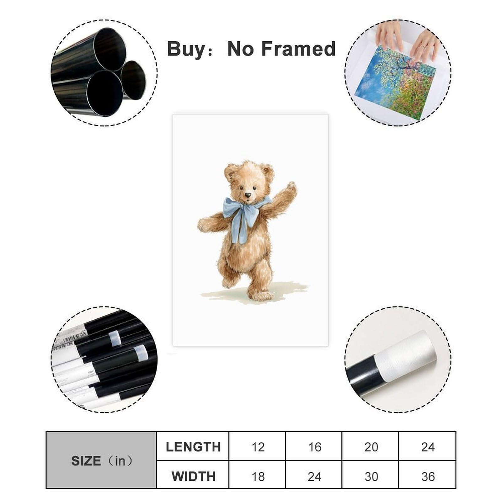 Leinwandposter mit laufendem Teddybär, Schlafzimmer, Landschaft, Büro, Raumdekoration, Geschenk, 61 x 91,4 cm (L x B)