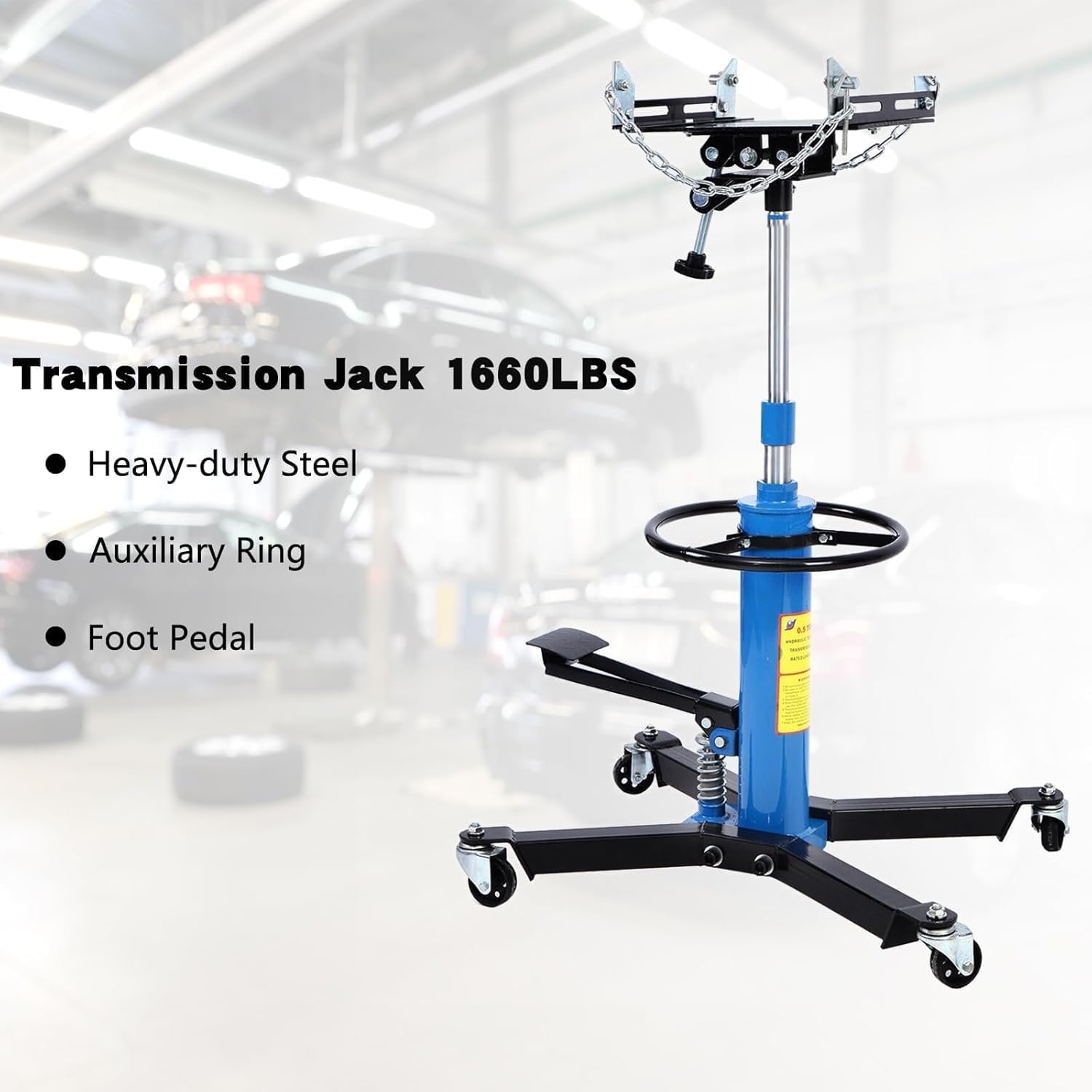 Transmission Jack Professional Heavy-Duty Hydraulic 1660lbs/0.75T Capacity Versatile Adjustable Height Range of 34" - 70" Durable Telescopic Design with 360° Swivel Wheels (Blue)