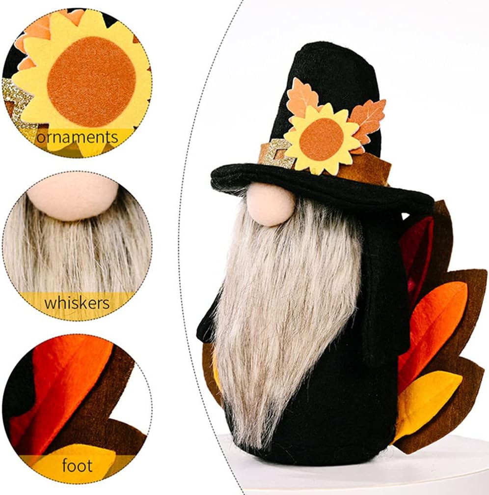 Amosfun Thanksgiving Gnome Decoration Cloth Plush Gnome Dwarf Doll Figurine Turkey for Thanksgiving Autumn Harvest Party Decoration Party Supplies Favor Black