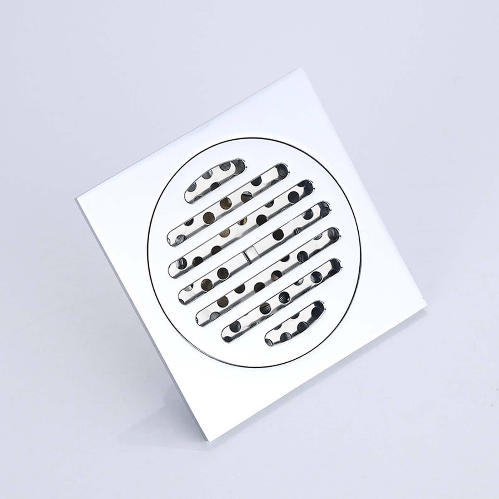 Bonde Douche Laiton Siphon Douche Chrome Bonde de Douche Rebond Bonde Douche Extra Plate 100 * 100mm Siphon de Sol pour Salle de Bain, Cuisine, Toilettes