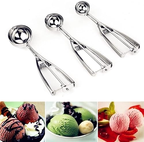 Paquete de 3 cucharas para helado, juego de cucharas para galletas, pequeñomedianogrande, cuchara para helado, cucharas de galletas para hornear