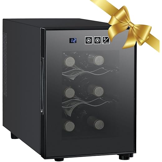 Koolatron 6 Bottle Wine Fridge – Freestanding Wine Cooler with Glass Door, 0.6 cu ft (16 L) Beverage Can Refrigerator, Digital Temperature Control, Ideal for Red, White & Sparkling Wine, Champagne