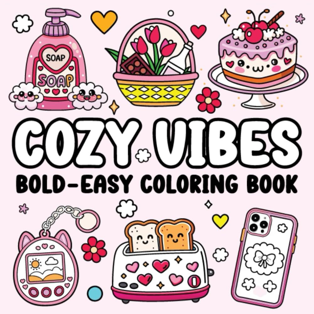 Cozy Vibes Bold-Easy Coloring Book: Bold And Easy Coloring Book For Adults And Teens, 40+ Simple Adorable Designs for Relaxing Fun