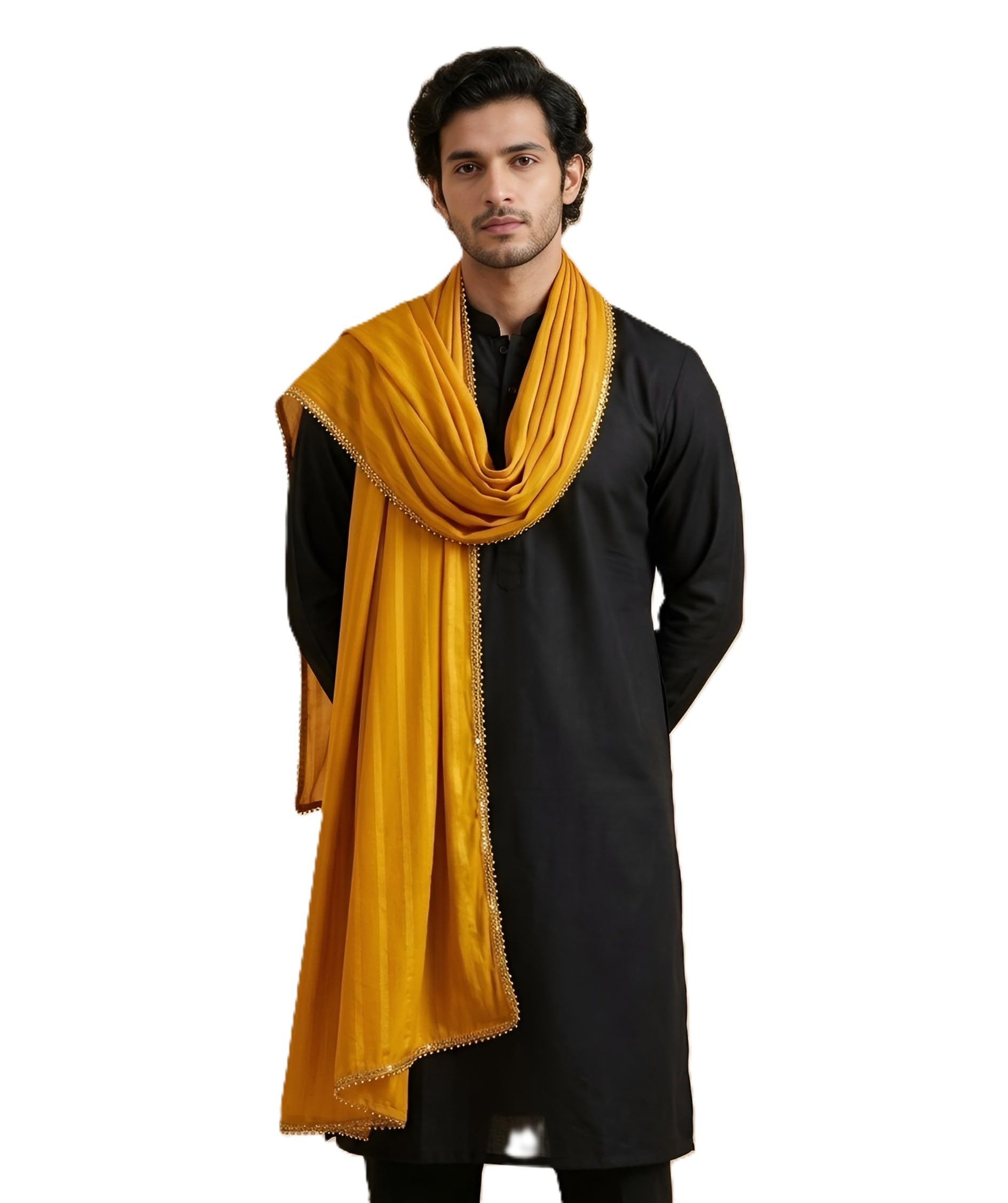 muffly Men's Elegant Solid Nazneen Chiffon Dupatta with Lace Border | Lightweight Sheer Ethnic Fashion Dupatta-picture-26