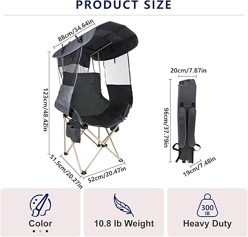 Miniatura 2 de Sillas plegables para acampar al aire libre silla de playa portátil deportiva con toldo, sillas de playa con sombrilla para adultos, silla de