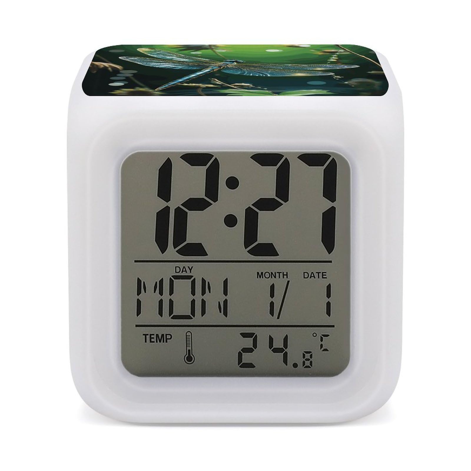 FekiLoot Dragonfly Green Alarm Clock for Heavy Sleepers Wake Up Digital Clock with 7 Color Changing Night Light Super Loud Digital Alarm Clocks Small Machine Alarm Clocks