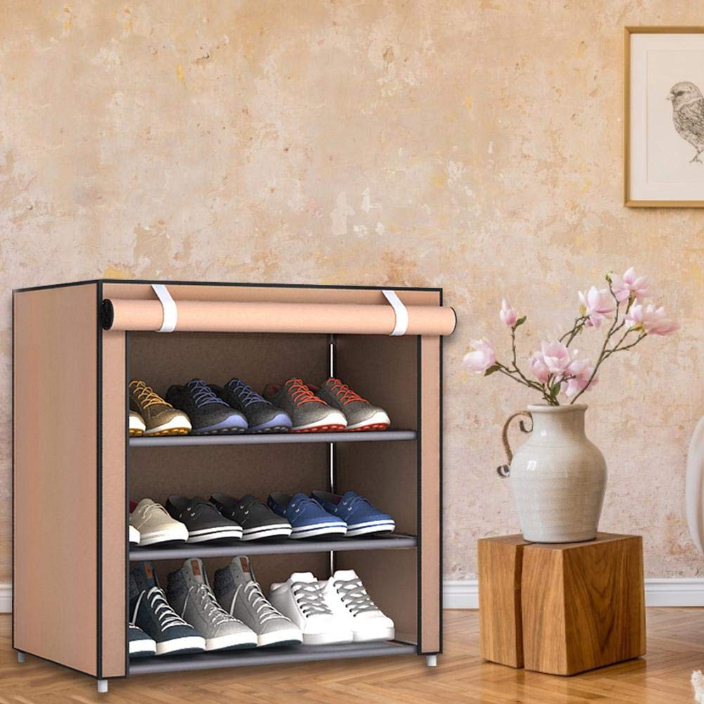 Zapatero de tela de 4 niveles a prueba de polvo para zapatos, diseño que ahorra espacio, ideal para el hogar, entrada, armario y dormitorio, y elegante.