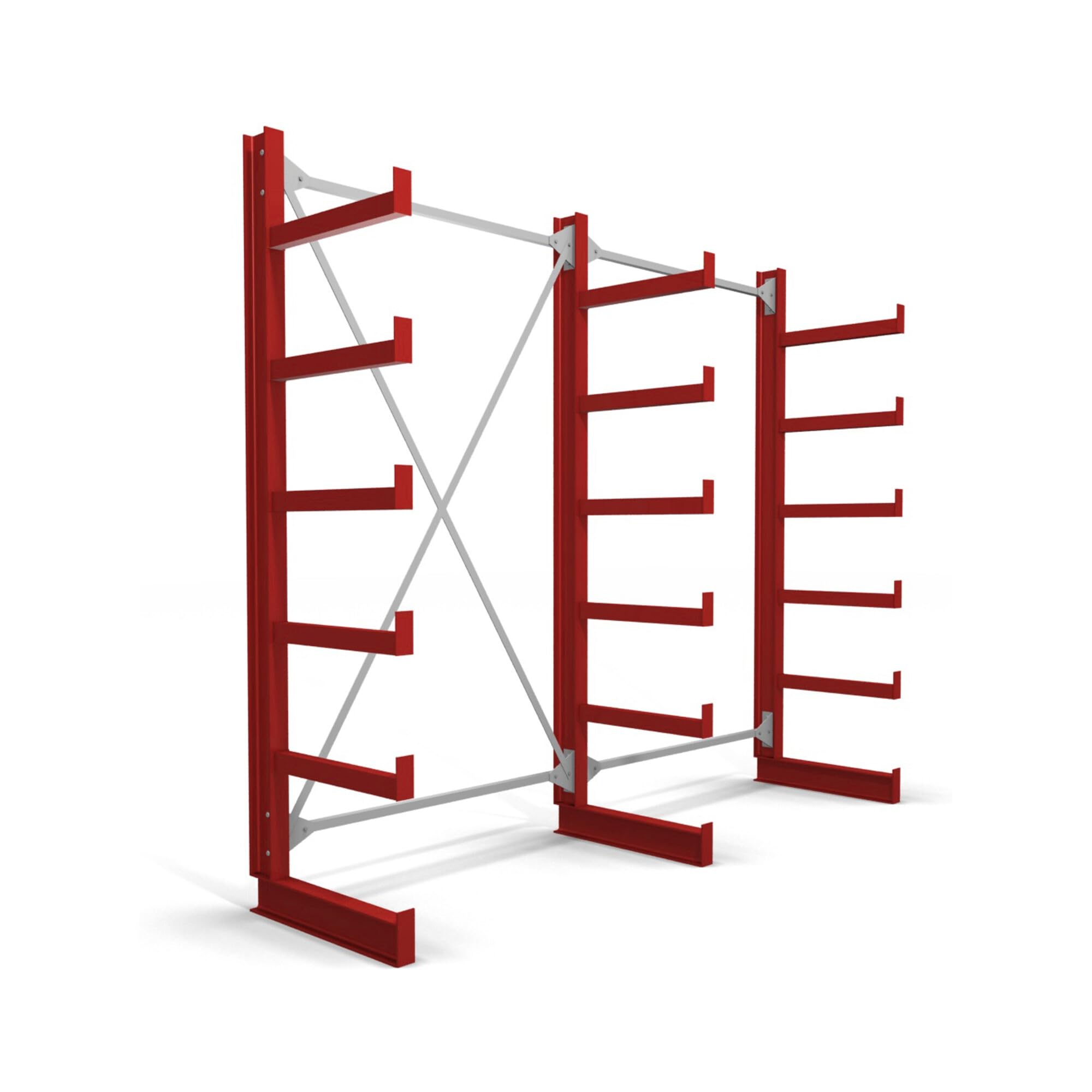 Rayonnage à bras en porte-à-faux STIER, simple, 2 travées avec 5 niveaux 2600x2000x500 mm, rouge feu