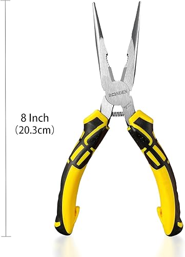 Miniatura 2 de BOOSDEN Alicates de punta de aguja de 8 pulgadas con cortadores laterales, alicates de punta larga de precisión con cortadores de alambre, alicates