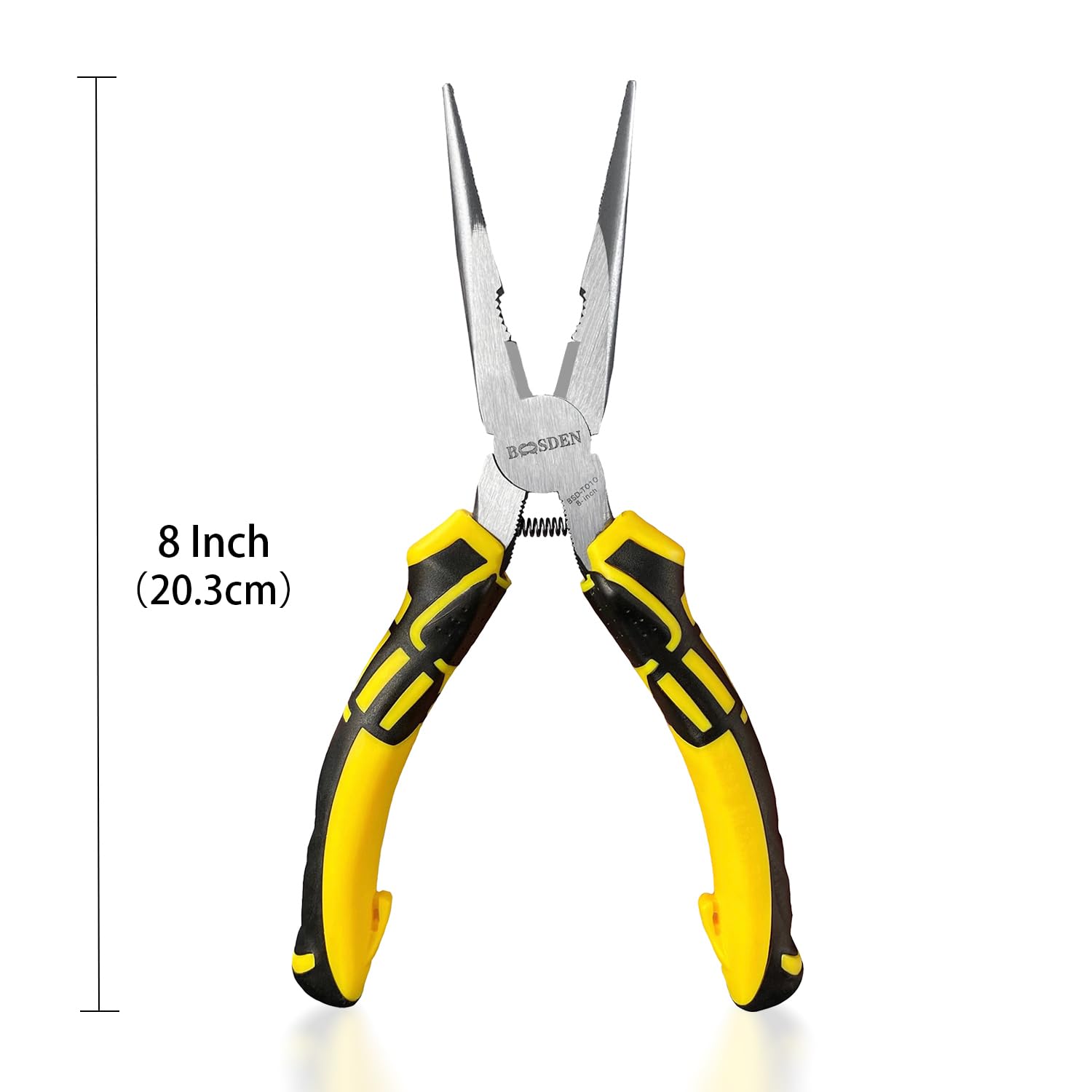 Pinze a becco lungo con taglierine laterali, BOOSDEN Pinza A Becchi Lunghi Dritti, 200mm, Adatta alla in Aree difficilmente accessibili