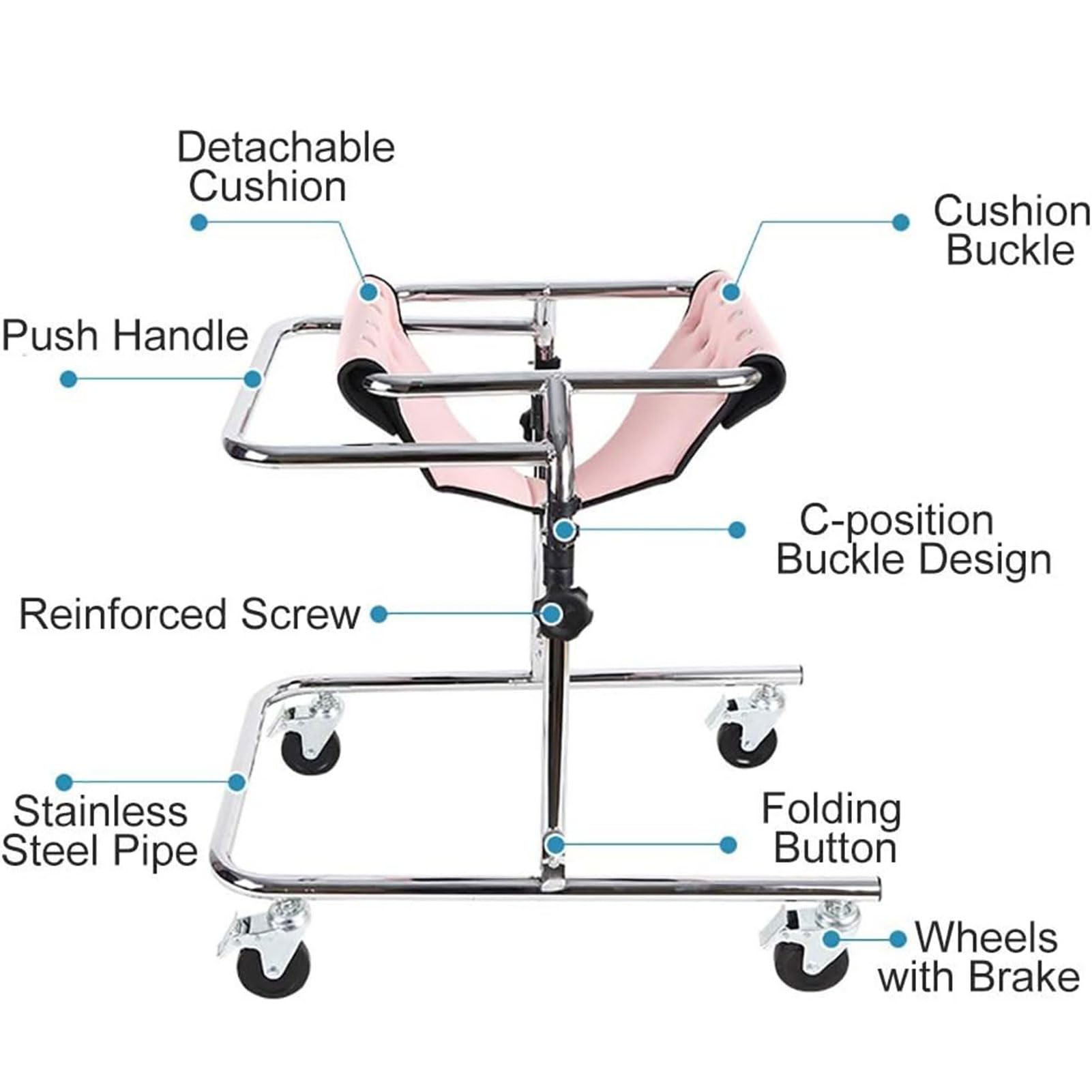 Andador para niños con parálisis cerebral, plegable, de aluminio, ligero, con ruedas, altura ajustable, andador para niños pequeños con parálisis cerebral, soporte de rehabilitación