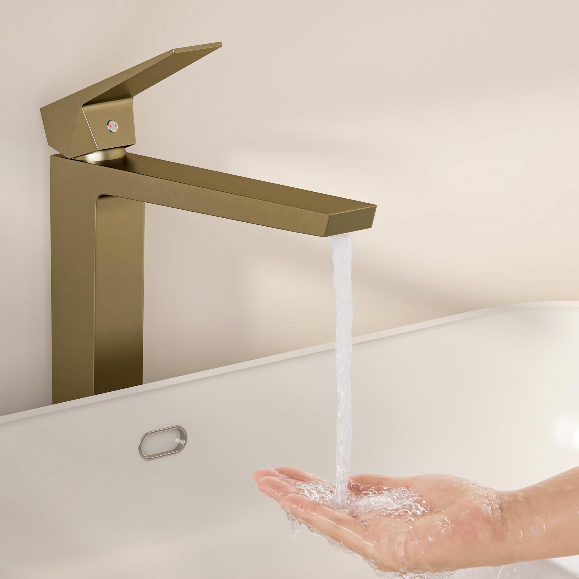 Wasserhahn Bad Einhandmischer, Anti-Spritz Waschtischarmatur Armatur, Badezimmer Sanfte Wasserstrahl Waschbecken Waschtischarmatur, Gold, Auslauf Höhe 230 MM