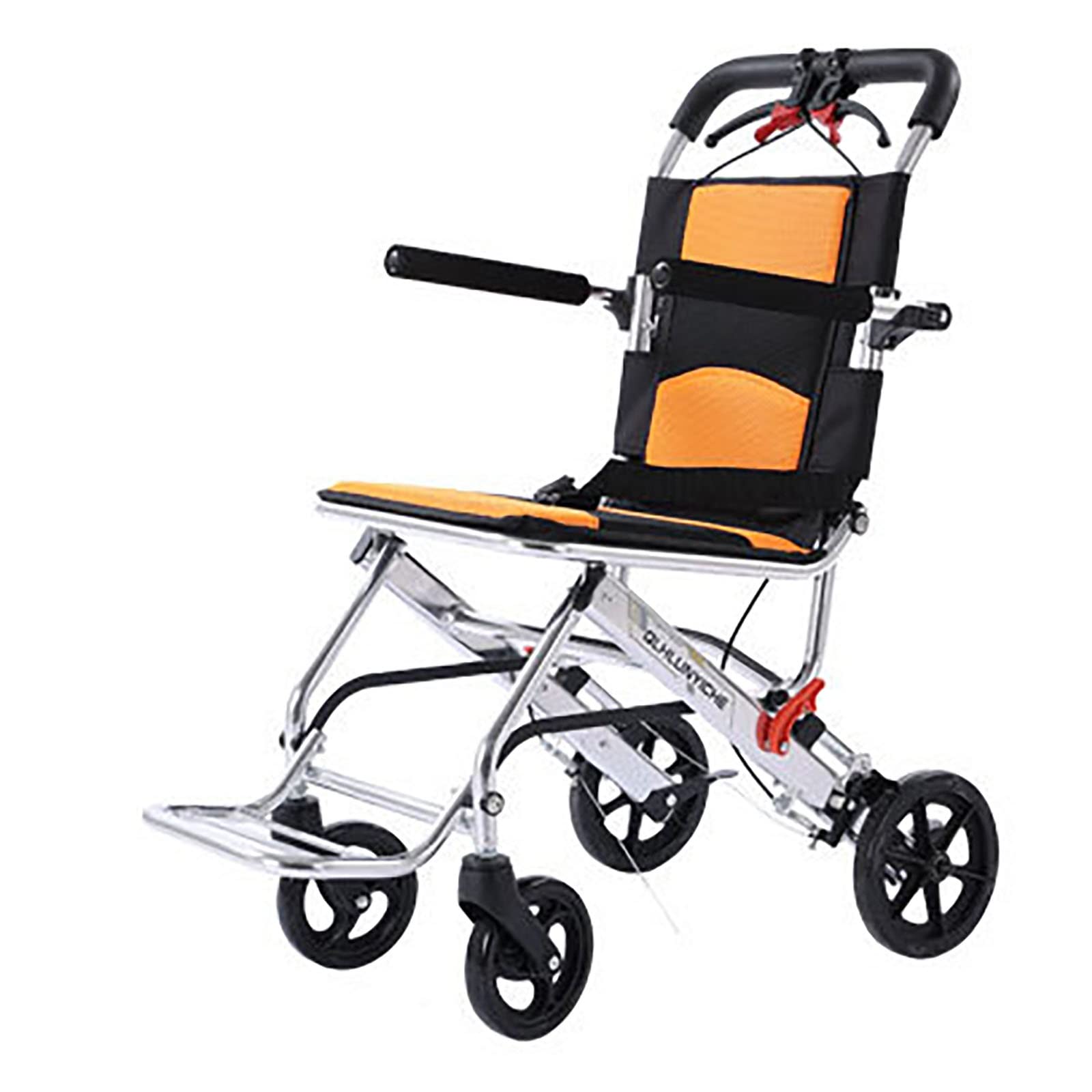 SXSLTSA Lightweight Aluminium Wheelchair, Folding Wheelchair Aluminium Alloy Portable Transport Wheelchair Trolleys for Elderly Aircraft Travel (Color : B)