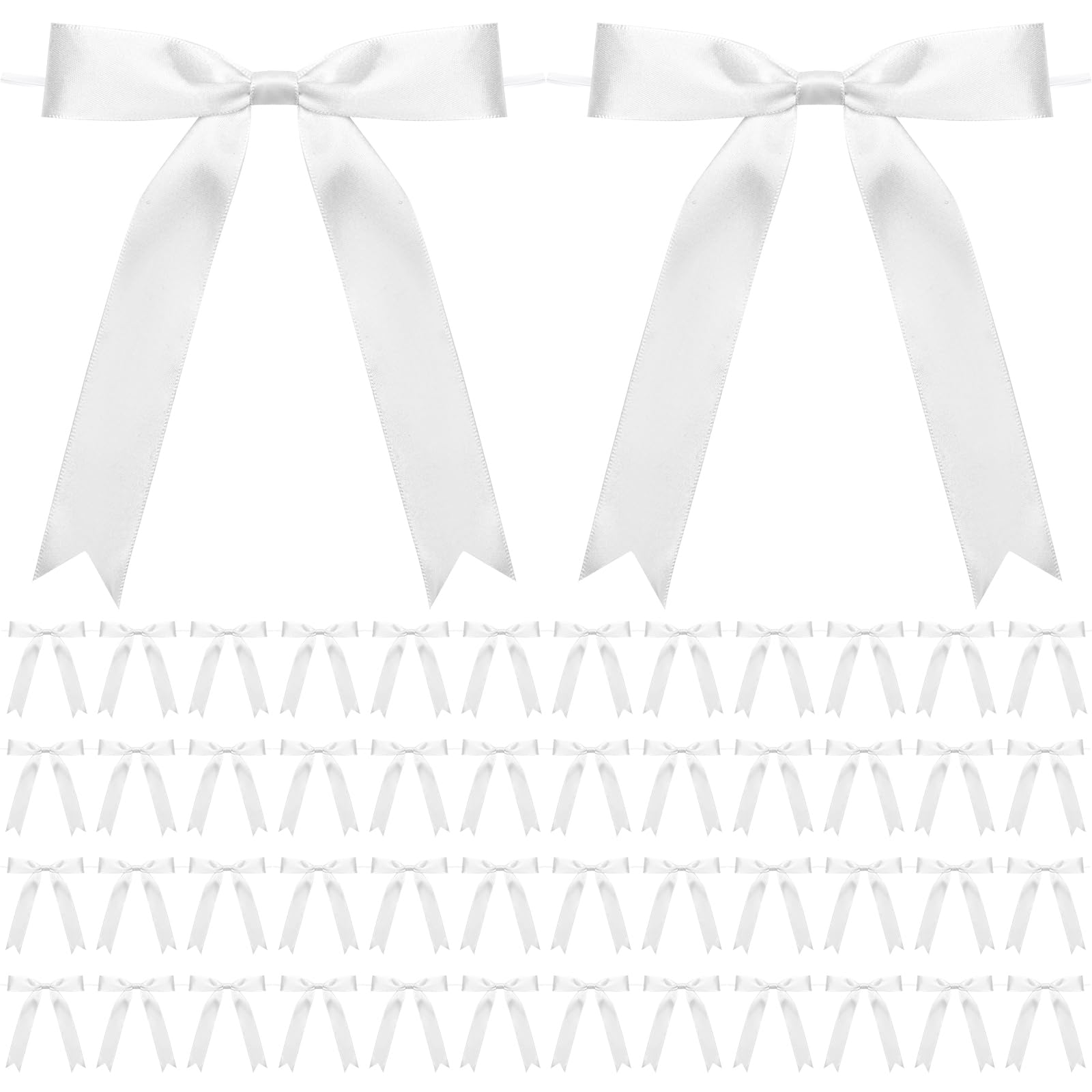 50 Pcs Twist Tie Bows 5x7 Inch Satin Ribbon Bows, Thin Ribbon Bow for Valentines Day Gift Wrapping Champagne Bottle Cake Decorations DIY Gift Wedding