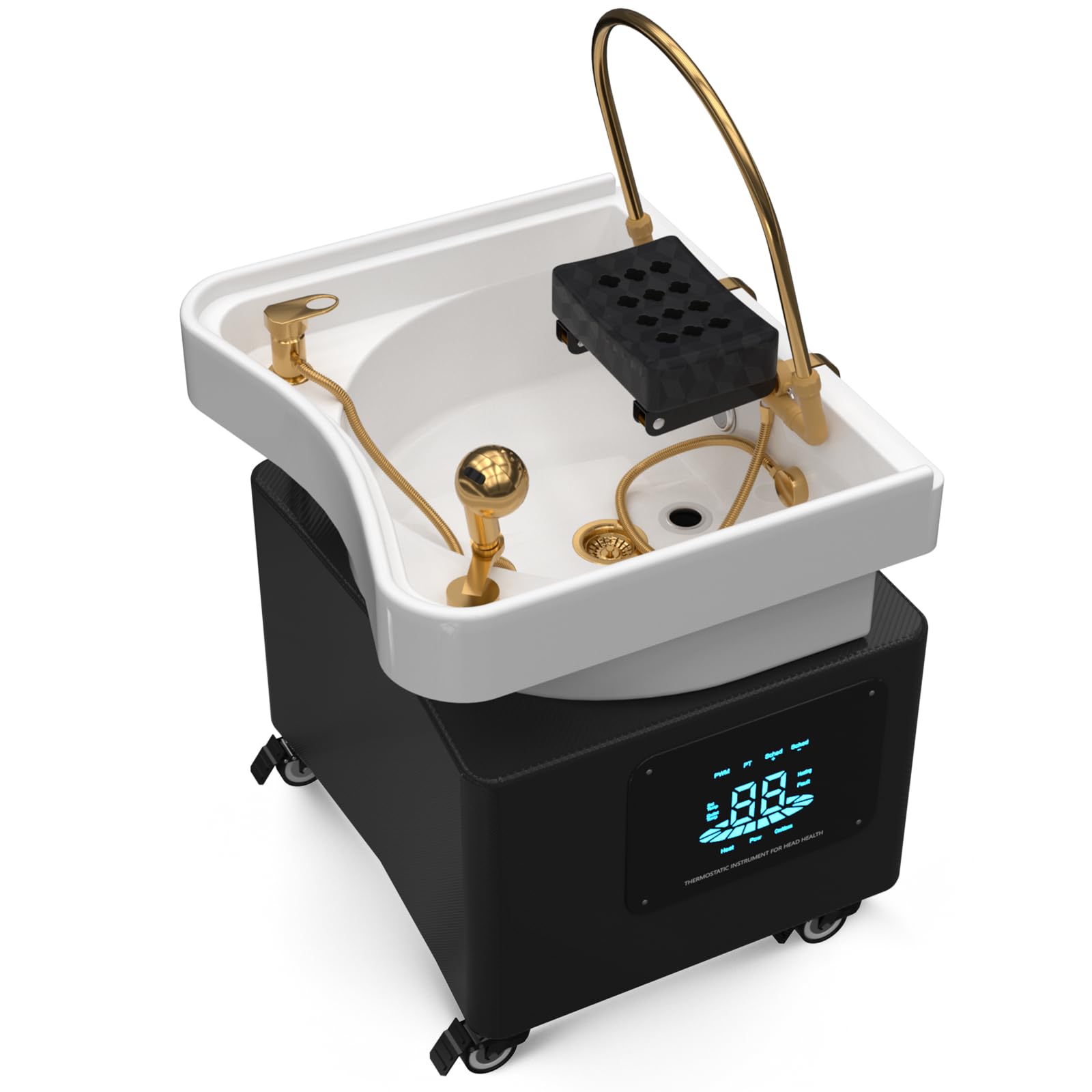 Haarwaschbecken mit Festwasseranschluss, Kopfmassagegerät mit Warmdampf- und Wasserfallsystem zur Kopfhautpflege in Salons, Fitnessstudios und Spa-Liegen