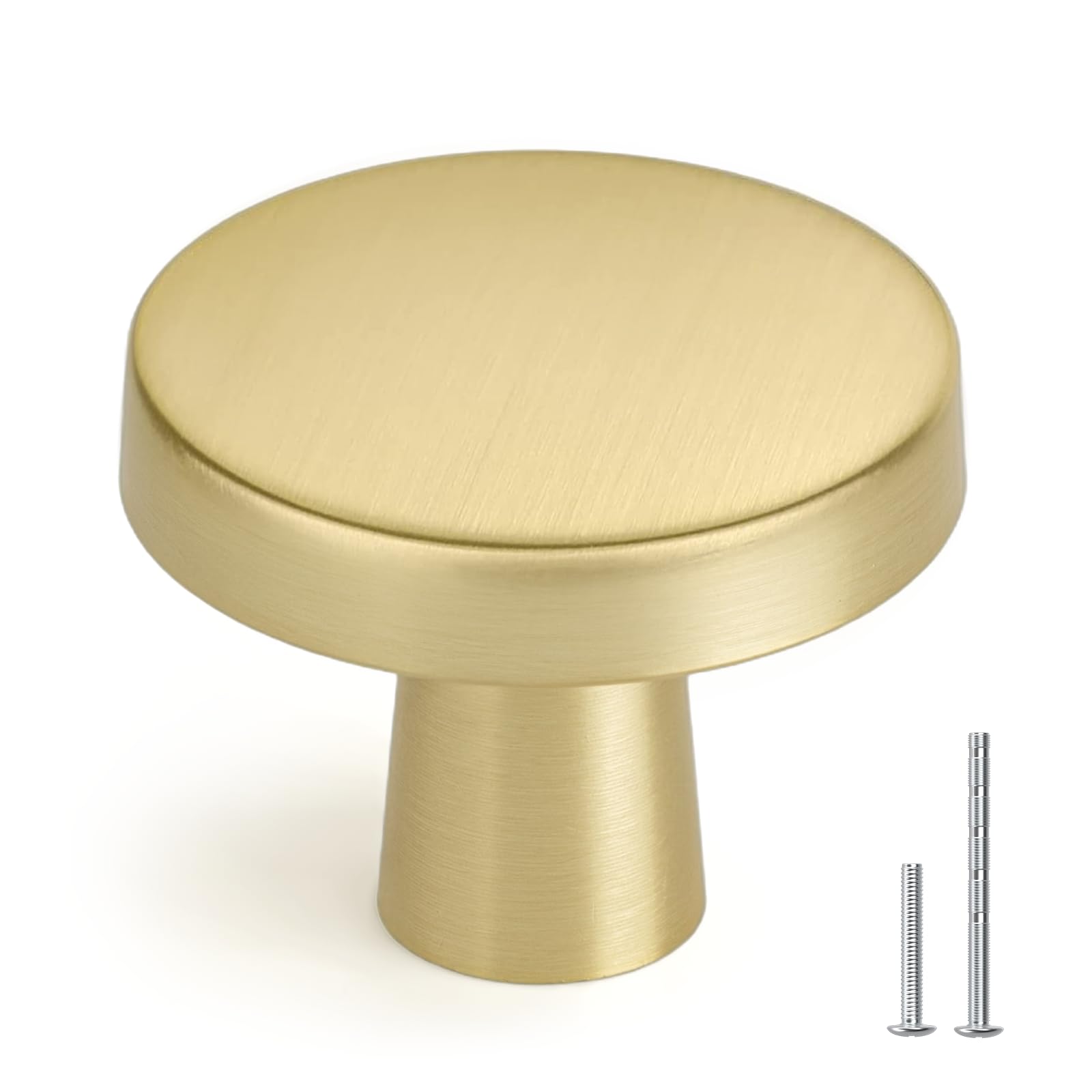 - 10 Pack Gold Cabinet Knobs Round Brushed Brass Kitchen Handles Zinc Alloy Metal Hardware for Dresser Drawer Desk Cupboard