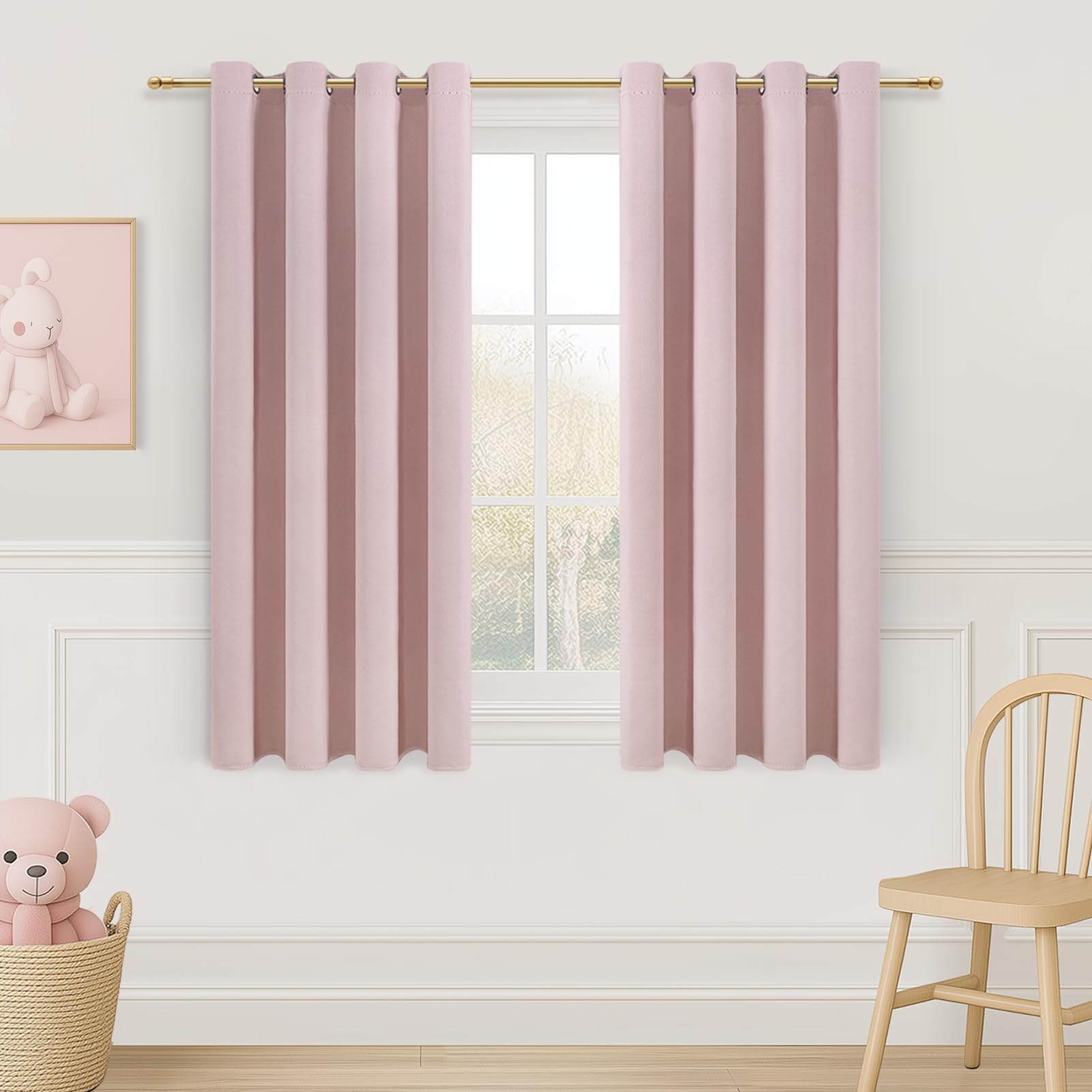 MRTREES Curtains with Eyelets, Opaque, Light Pink, Set of 2 for Children's Room, Girls, Opaque Curtains for Bedroom, 145 cm Long, 140 cm Wide, Blackout Curtain, Window, Living Room, Modern โ image 1