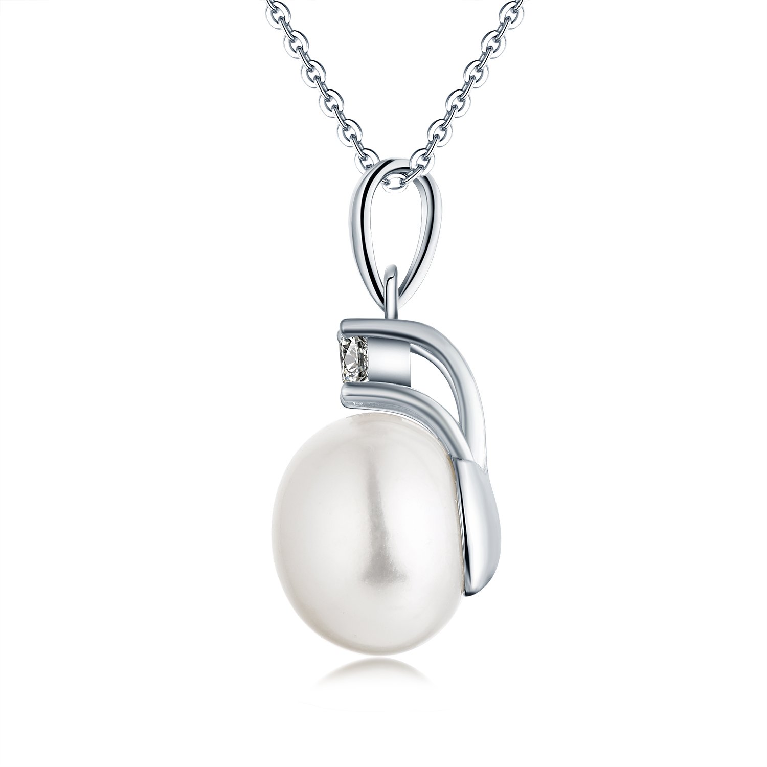 JO WISDOM Damen Perlen Kette Silber 925,Halskette Anhänger 8mm/10mm Weiß/Schwarz Süßwasserperle mit 3A Zirkonia,Schmuck für Frauen