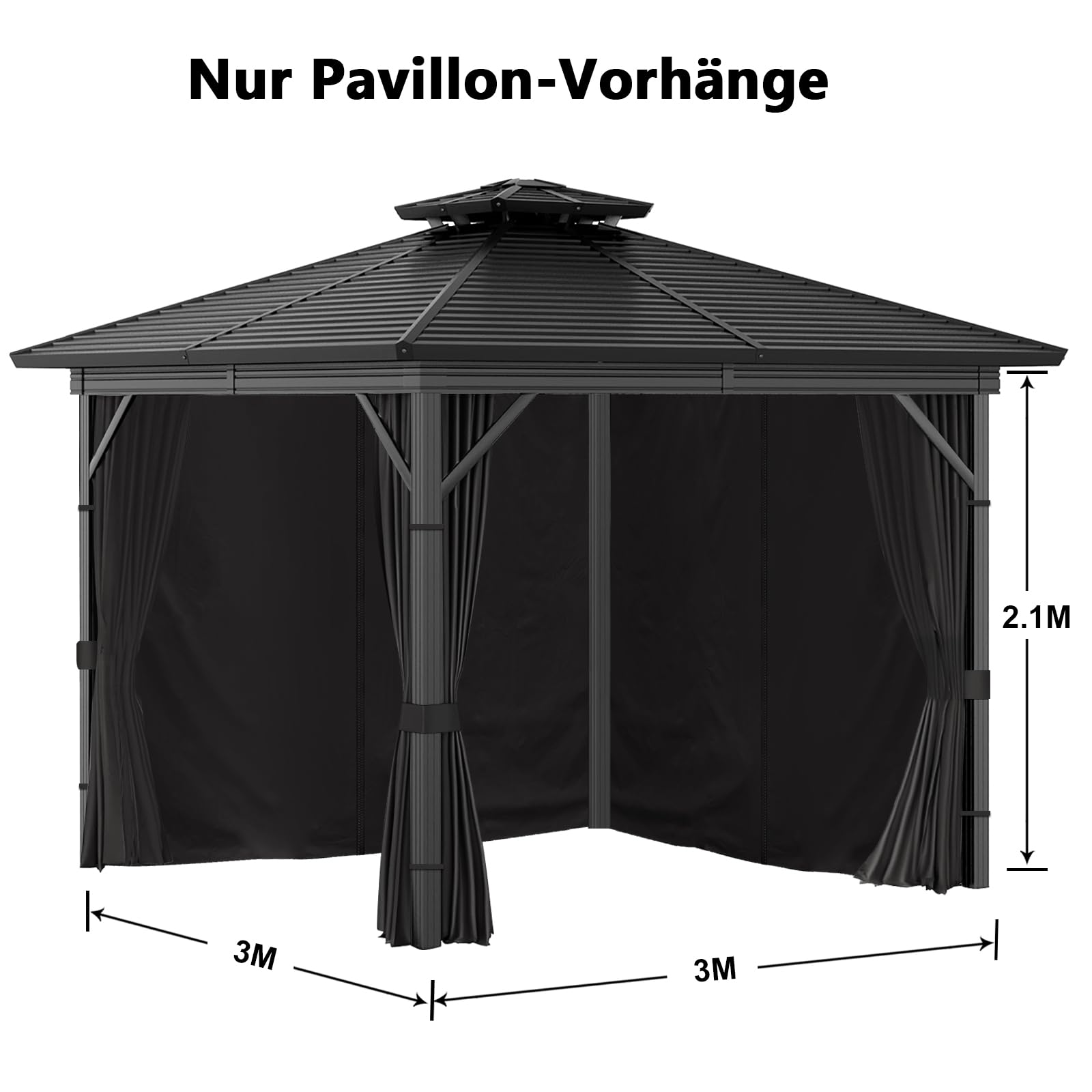 Inmeilifus 4 Seitenteile Pavillon 3x3m Wasserdicht Seitenwände UV Schutz (Schwarz)
