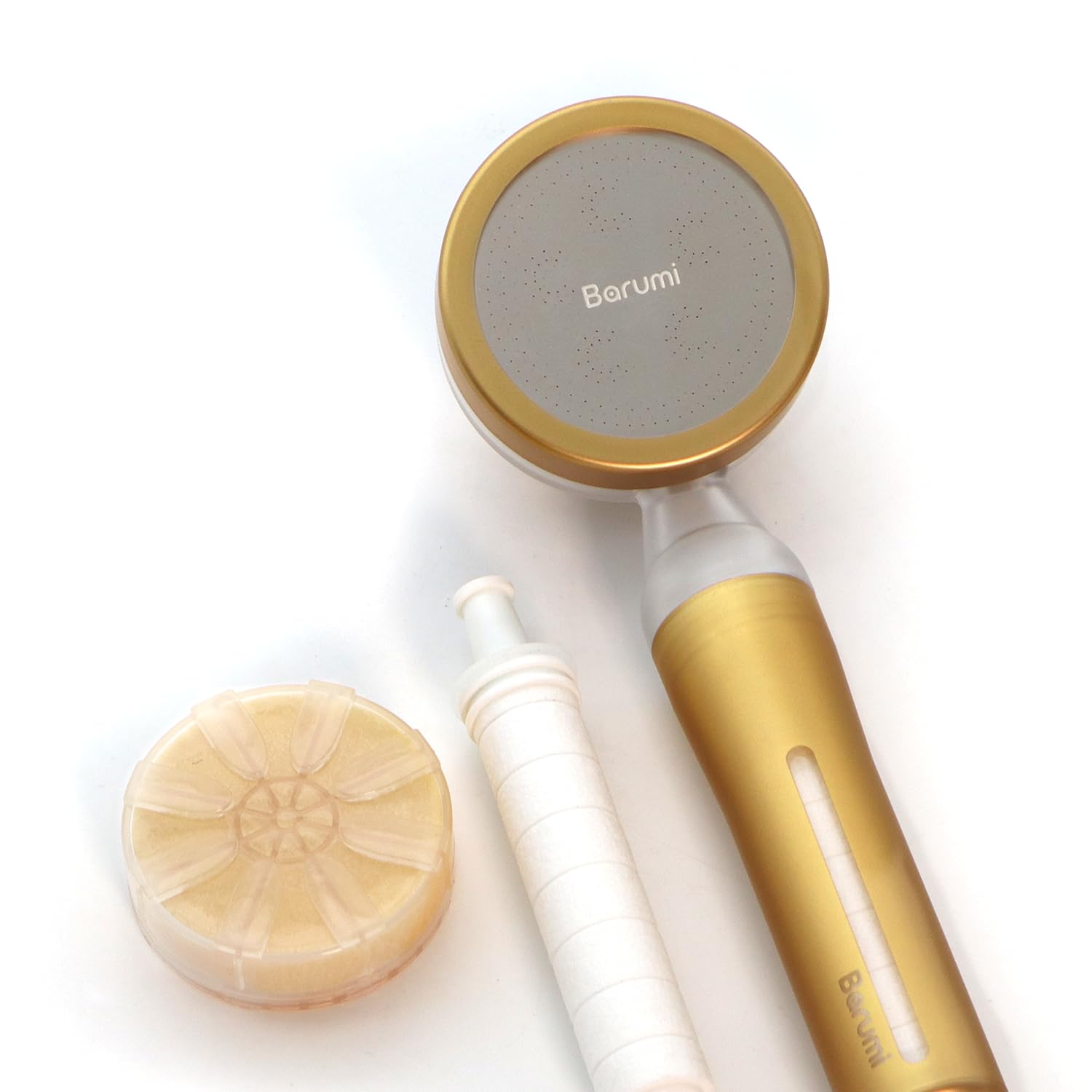 Barumi Pluo Cabezal de ducha filtrado a mano - dorado | Filtro de vitamina C para piel y cabello sanos | cabezal de ducha de chorro suave de alta presión | ablandador de agua dura de doble filtración