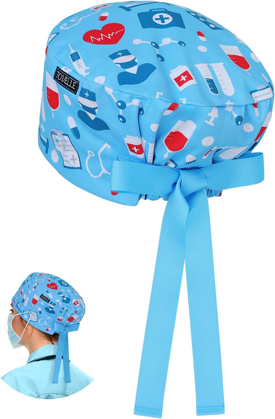 Medical Pattern Scrub Caps for Women and Men with Buttons, Surgical Tech Head Cover, Adjustable Euro Style Scrub Hat for Long or Short Hair