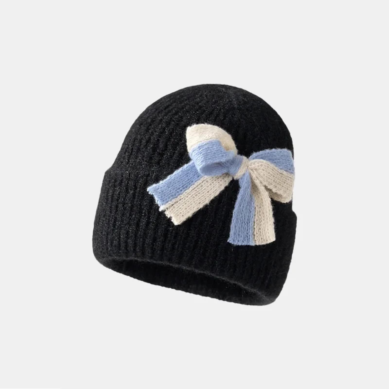 Czapki Czapki Skullies Czapki Beanie Bow Hat dla kobiet Słodkie Dzianinowe Czapki Skullies Koreańskie Czapki Ochronne Uszy Jesień Zima Ciepła Pogrubiona Czapka Pulower