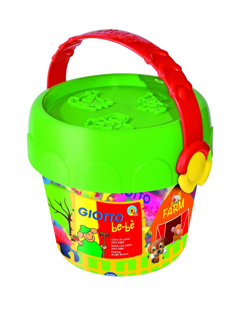 GIOTTO be-b Kids Farm Modelling Dough Bucket Set for Young Children, 8 Dough Rolls, Assorted Colours, Dough Animal Tools, Ideal for School & Home