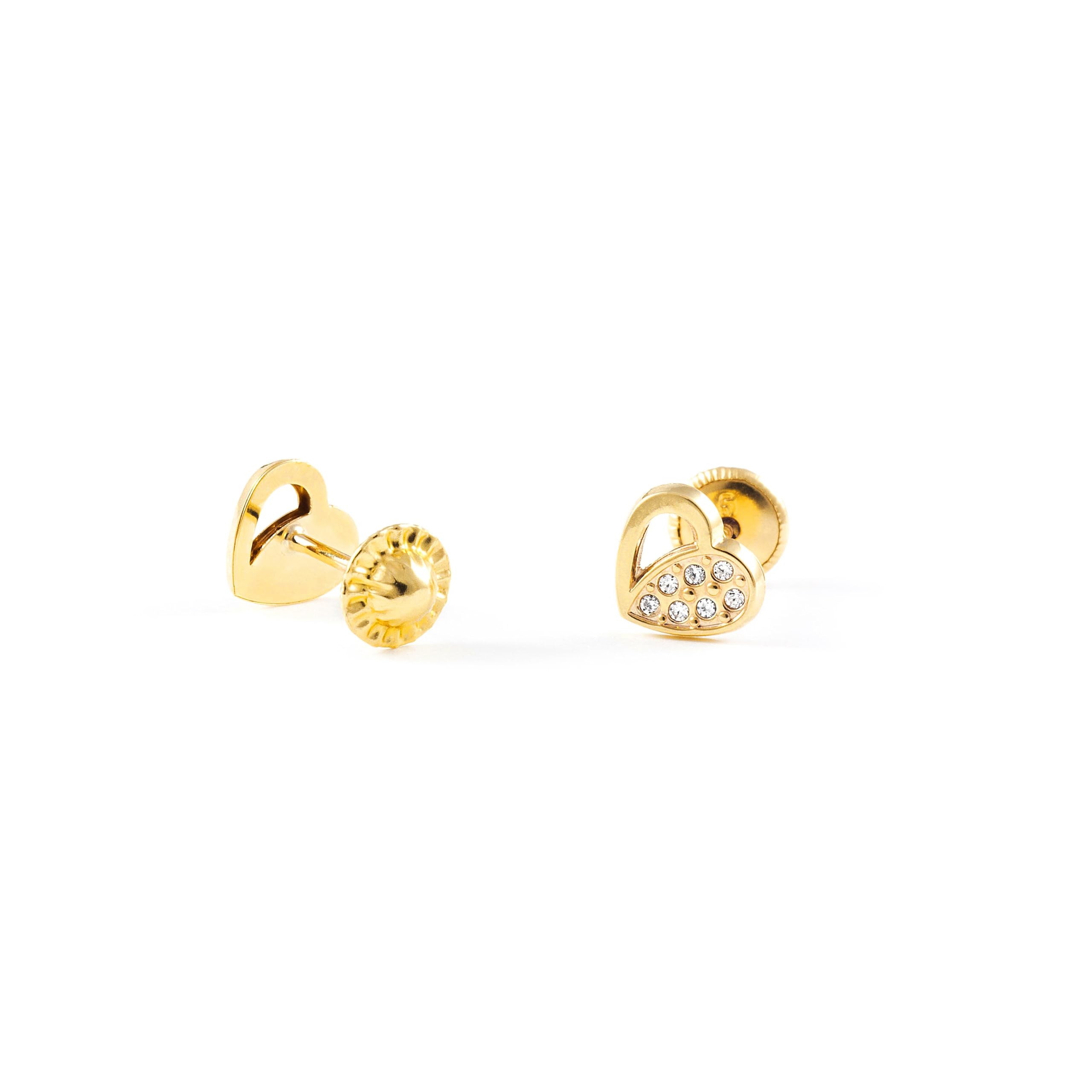 Damen & Kinder Herz Ohrstecker - Gelbgold 9 Karat (375) - Geschenkbox - Garantiezertifikat