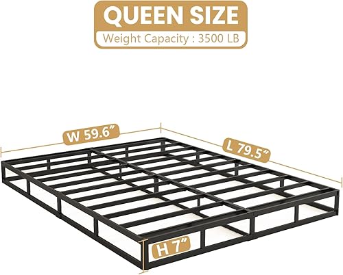 Vista 3 de Base de colchón con base de colchón con marco de metal resistente, sin ruido, fácil montaje para cama Queen de 7 pulgadas, somier de 7 pulgadas