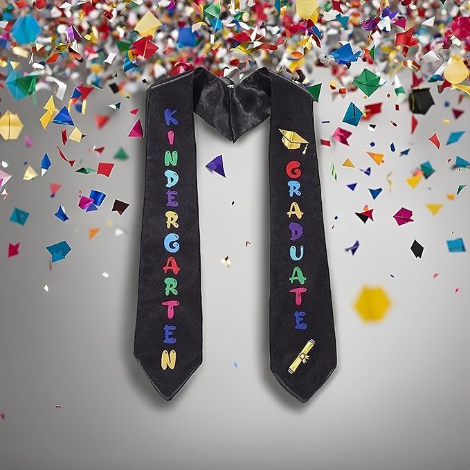 Kids Graduation Stole Sash, Cute Colorful Kindergarten Grad Stole, Printed Preschool Graduate Decoration,Girl's Fashion Scarves Kindergarten Graduate Decoration2