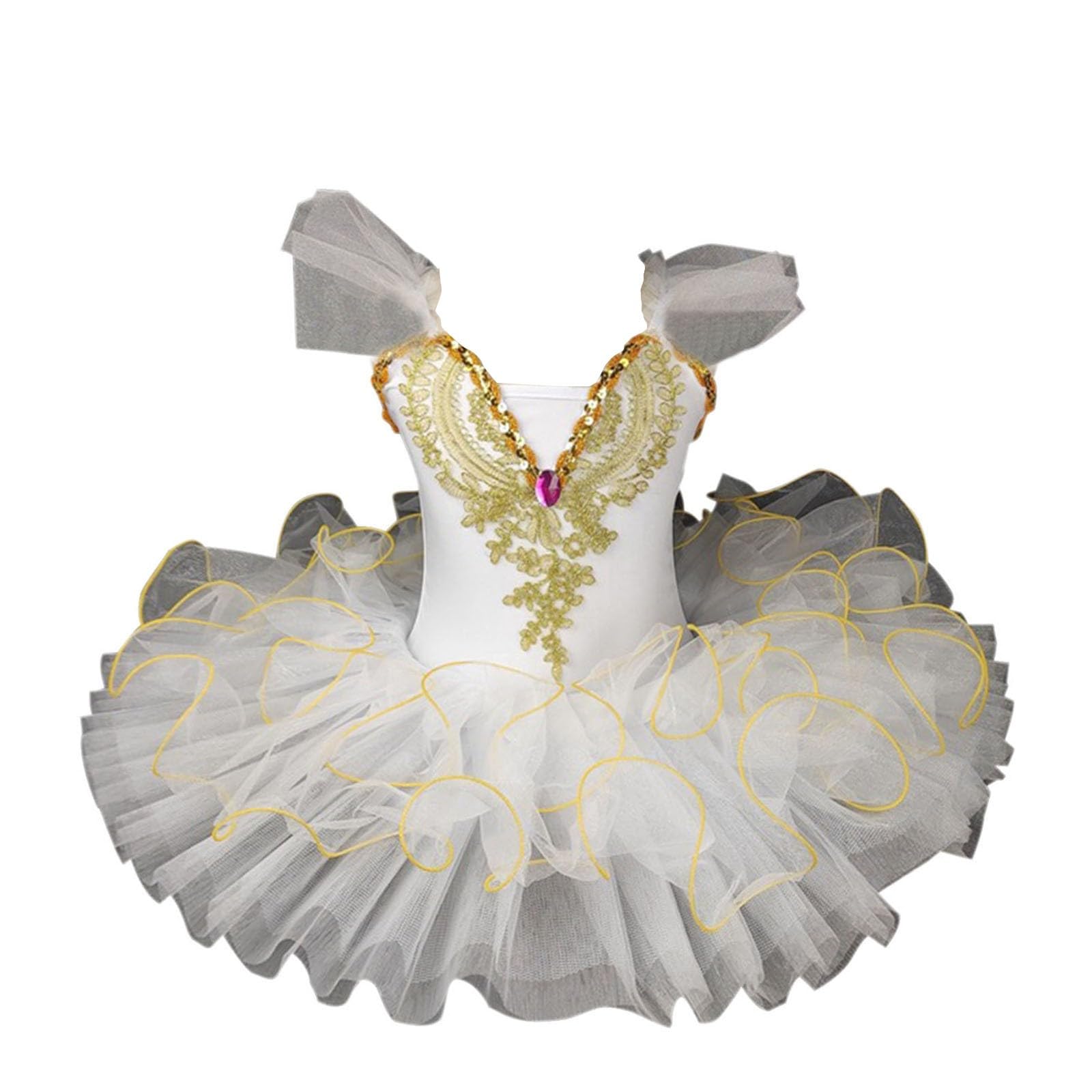 Girls Party Dresses, Ballerina Costume for Girls Glinda Costume Prom Tutu for Teenagers Short Sleeve Lace Sequined Embroidered Tulle Cami Dresses Swan Lake Costume Wedding Flower Girl Skirts