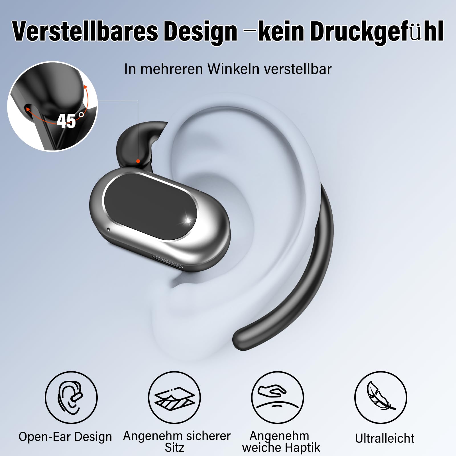 Open Ear Kopfhörer Bluetooth 5.4, 2026 Bluetooth Kopfhörer mit 14,2 mm Treiber, 36Std Ohrhörer Tiefem Bass mit 4 ENC Mic, IPX7 Wasserdicht Over-Ear Sportkopfhörer mit Ohrhaken für Laufen/Reiten/Büro