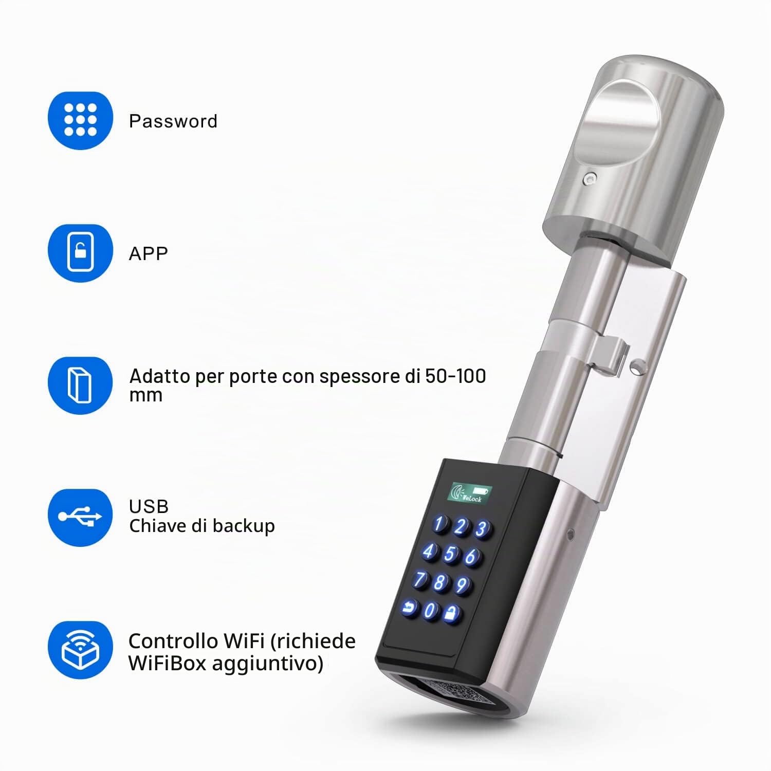 WELCOK Serratura Intelligente con Combinazione, Sblocco Bluetooth & APP, Serratura Elettronica Universale per Porte Interne Spessore 50-100 mm, Installazione Semplice, per Casa, Ufficio