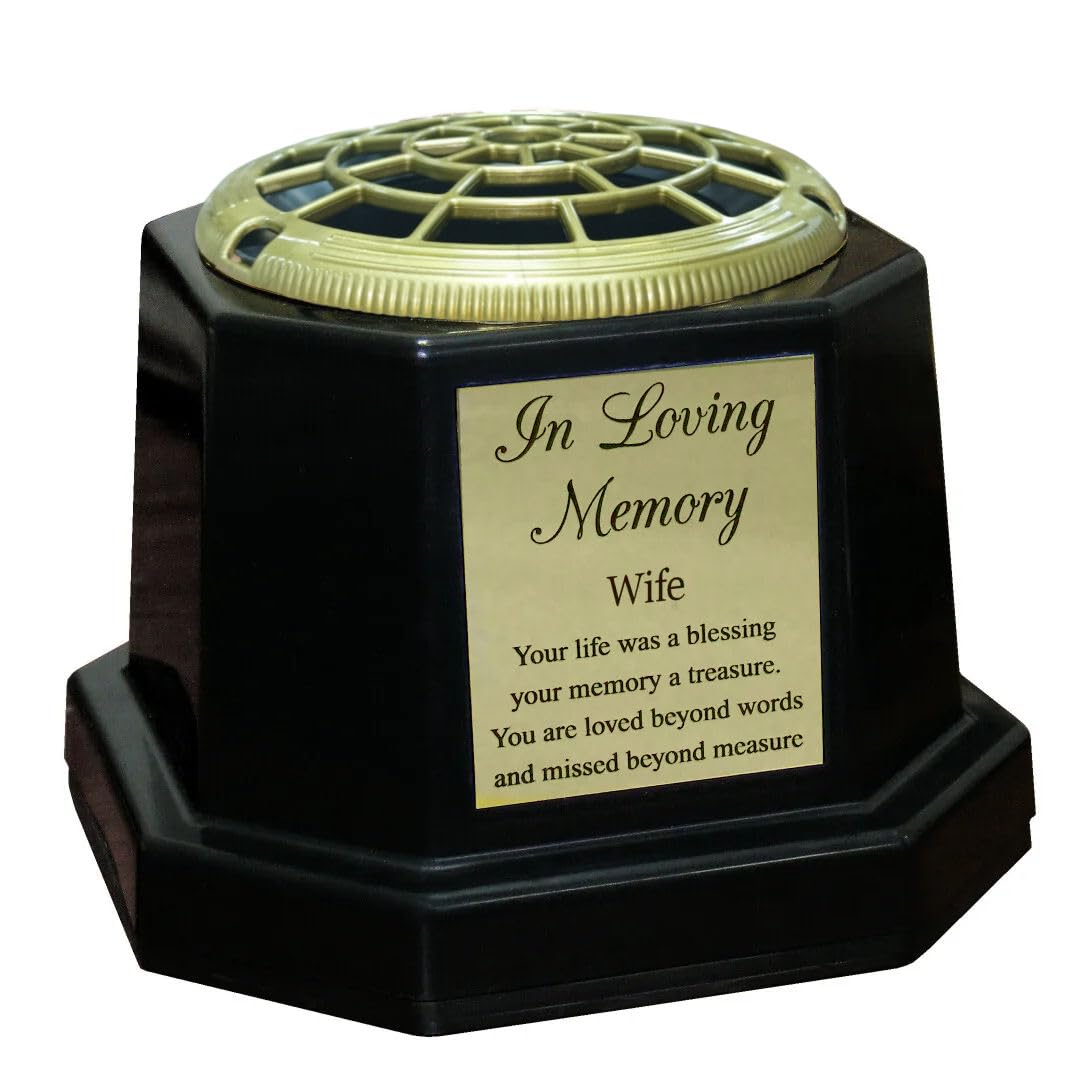 Black Graveside Memorial Flower Vase with Gold In Loving Memory Plaque (Wife)