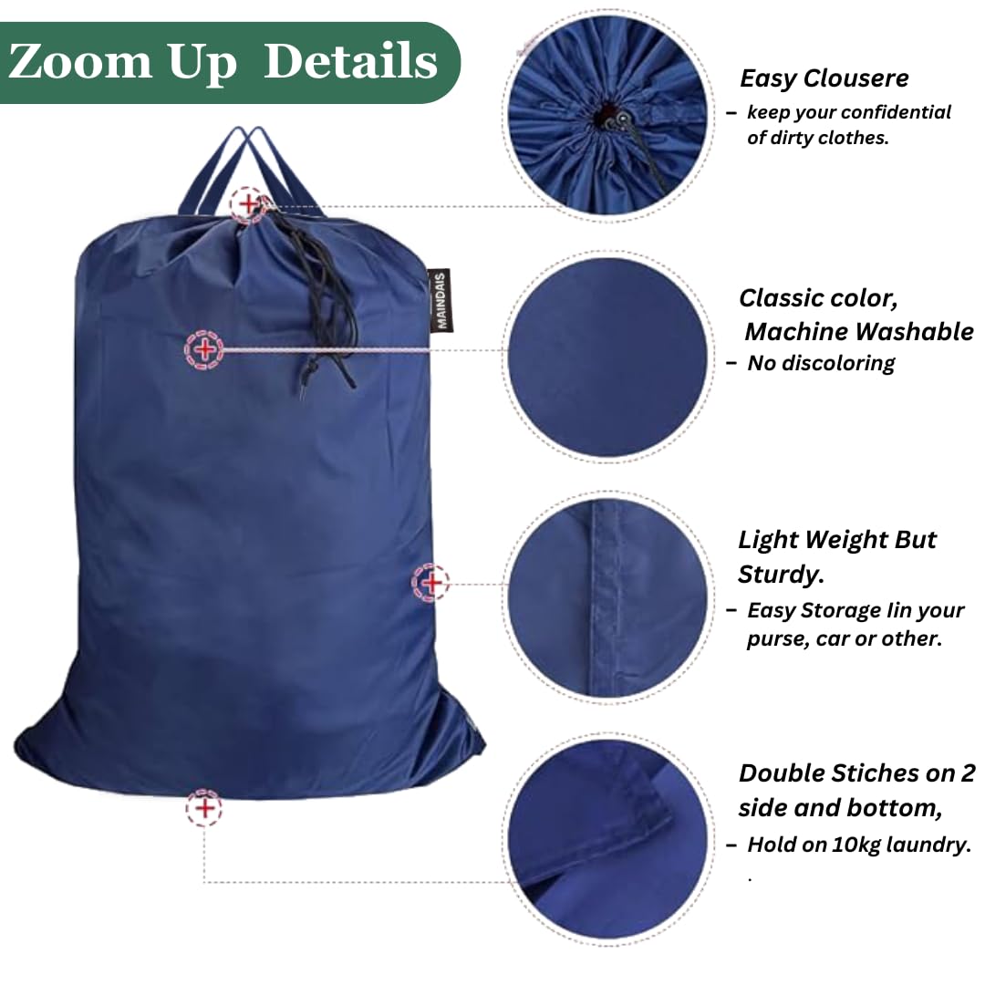 MAINDAIS Polyester Laundry Bag Clothes Large, Foldable with Drawstring Closer & Handle | Water Resistant | Travel Pouch Bags | Cloth Carrying Bag, Garment Cover For Laundry (Blue, Pack of 1) 1